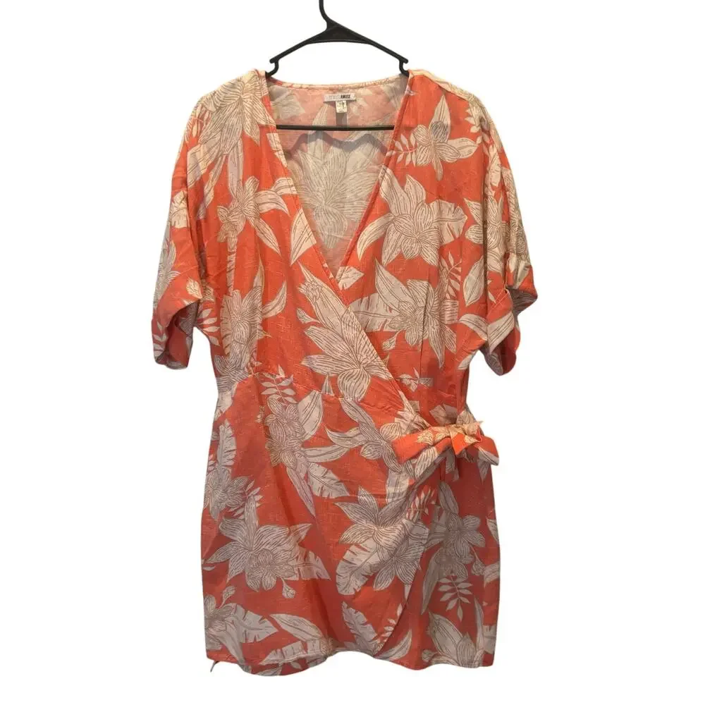 Amuse Society Mala Short Sleeve Floral Woven Linen Dress in Sunrise Size Large - Picture 4 of 7